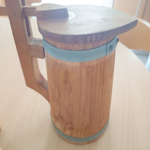Wooden Beer Pitcher like new with wooden meat hammer gift