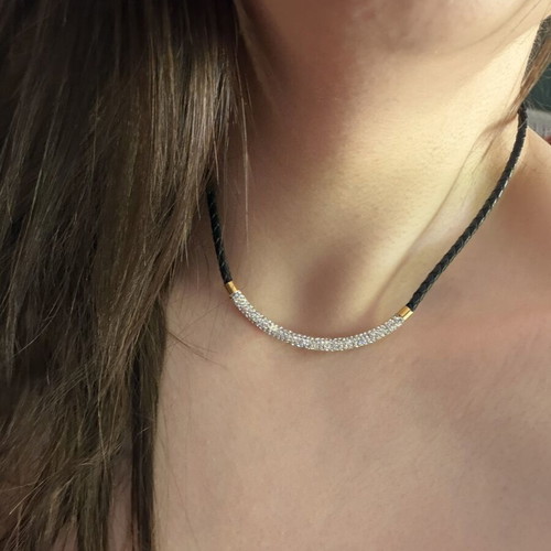 Necklace and bracelet set with leather strap and rhinestones like new