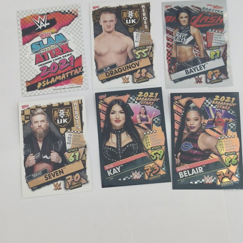 Topps WWE Slam Attax 2021 rare card collection, pack of 6