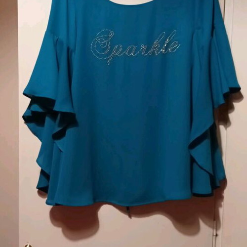 Bibibo blouse new, petrol color, with flounced sleeves, size M