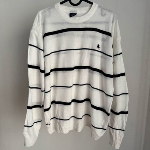 Apollon white pullover with navy stripes like new, regular fit size M