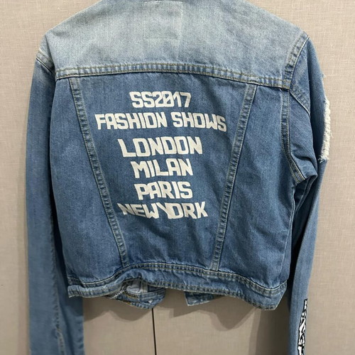 Pink Woman denim jacket like new, blue with modern rips and designs