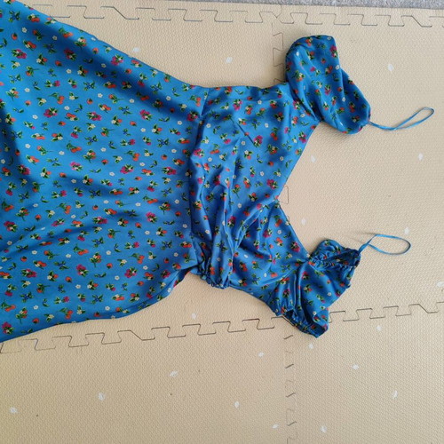 Zara dresses like new, blue satin with fruit print and puff sleeves, blue tie neck, white with lace-up back