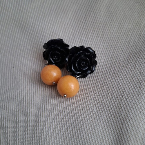Folli Follie Earrings like new, black rose design with orange bead