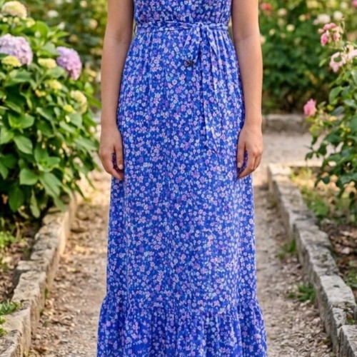 Long flower dress purple like new, one size small/medium