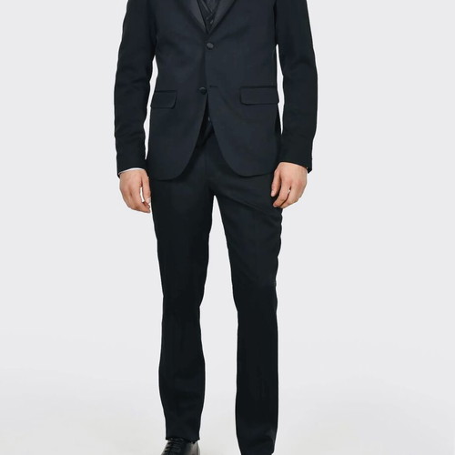 Classic Line Men's Wedding Suit with Satin Lapel and Formal Design new, black