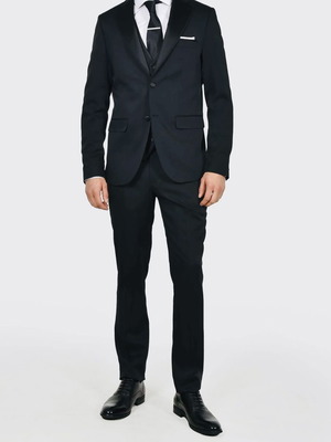 Classic Line Men's Wedding Suit with Satin Lapel and Formal Design new, black