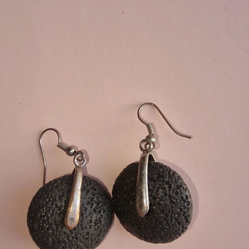 Handmade earrings from authentic Santorini lava like new, black