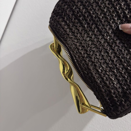Wristlet bag new, straw with gold chain and crossbody strap