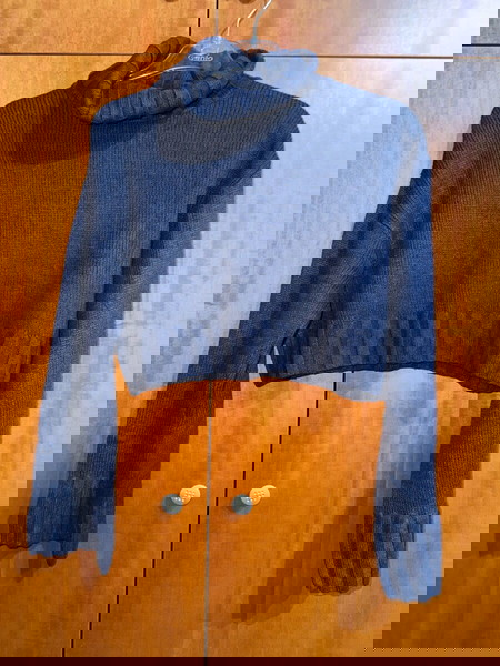 Πουλόβερ crop top ζιβάγκο μπλε ΝΟ small
