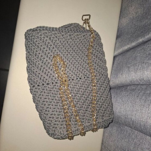 Knitted shoulder bag new, gray, handmade