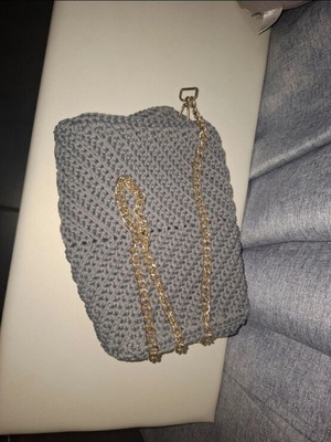 Knitted shoulder bag new, gray, handmade