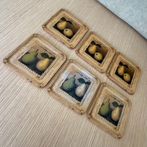 Pimpernel Vintage Coaster Set of 6 with Pear Design by Cristin Atria like new