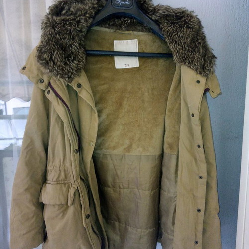 Pull & Bear parka jacket, beige, warm, removable hood, size L