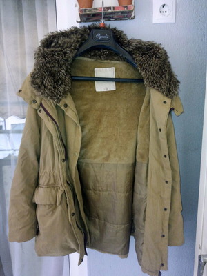 Pull & Bear parka jacket, beige, warm, removable hood, size L