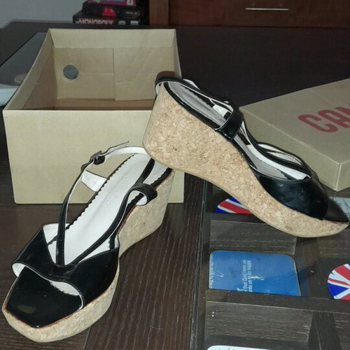 Platform sandals black with cork size 40 A To Z Greek used
