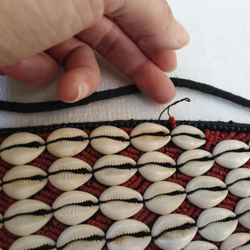 Vintage belt with cowrie shells adjustable, red, boho ethnic