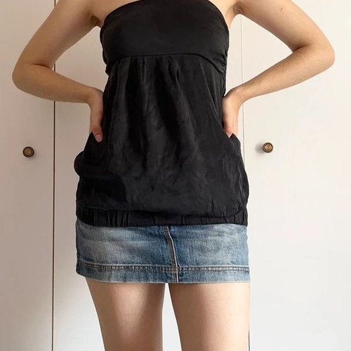 Toi & Moi silk strapless top y2k, black and grey