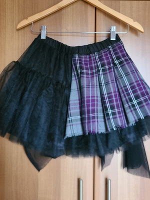 Φούστα petticoat καρό μεταχειρισμένη, goth punk, χειροποίητες λεπτομέρειες