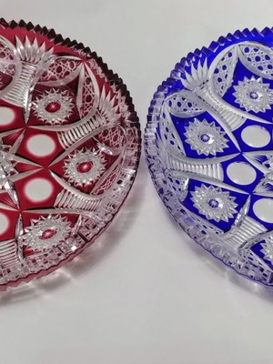 Ζευγάρι πιατέλες Joska Bleikristall cobalt blue και pink cranberry, καινούργιο