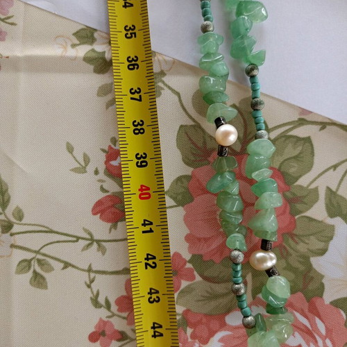 Handmade necklace with aventurines, natural pearls, turquoise and metal elements new