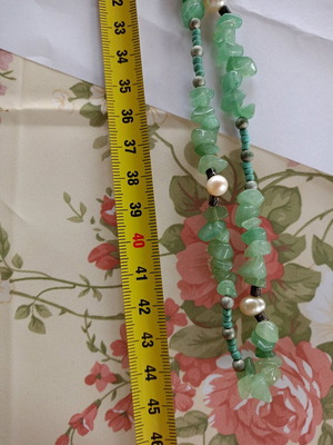 Handmade necklace with aventurines, natural pearls, turquoise and metal elements new