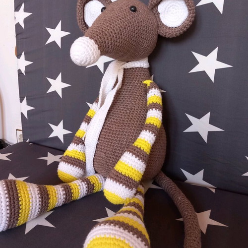Knitted doll mouse new, 52cm, cotton yarn