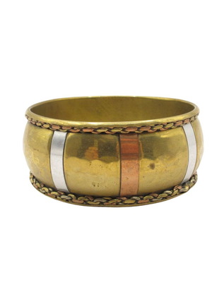 Vintage Wide Brass Cuff Bracelet with Copper and Silver Elements like new