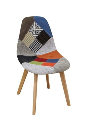 Patchwork fabric chairs with wooden legs, set of 4, like new