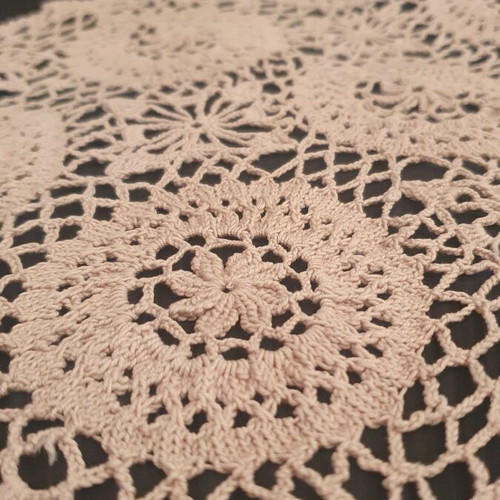 Handmade knitted table runner used, beige 50x30 cm