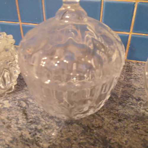Glass fondantieres set of 3 used, with lids, Mary Rose