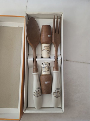 Vintage Hostess Salad Server Set Cyprus The Island of Venus like new with box