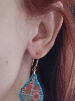 Ethnic hanging earrings like new, blue multicolor