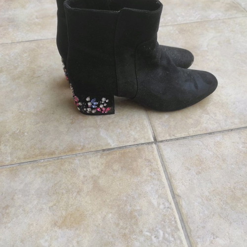 Black ankle boots size 38 used with rhinestones