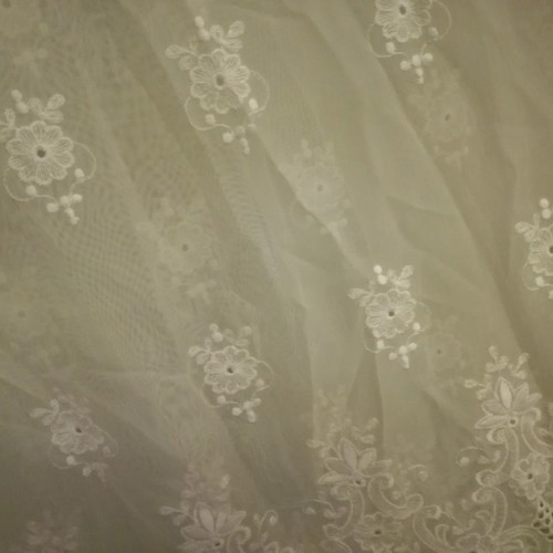 White curtain with embroidery ready to hang 2x2.45