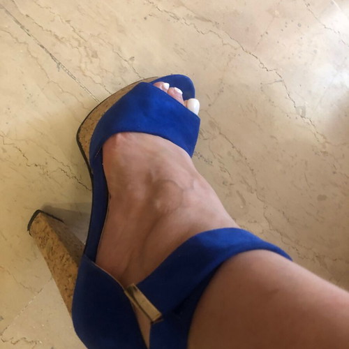 Blue suede platform sandals size 37 like new with cork heels