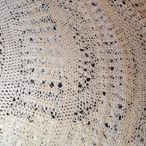 Rotonda-kare tablecloth beige handmade with two-tone design