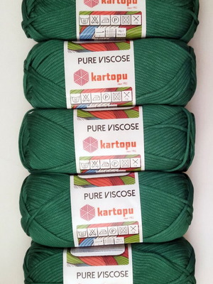 Kartopu Pure Viscose knitting yarn new, green, pack of five