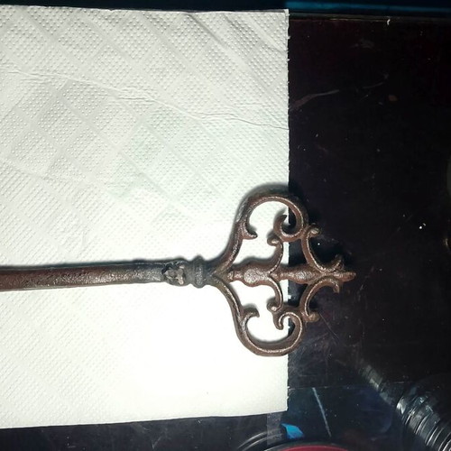Antique iron key used, ornate, 22 cm, 1780-1830