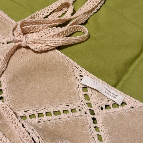 Zara Patchwork strappy top, beige, size L
