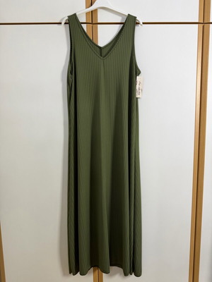 Maxi ribbed dress wide, new, green, one size