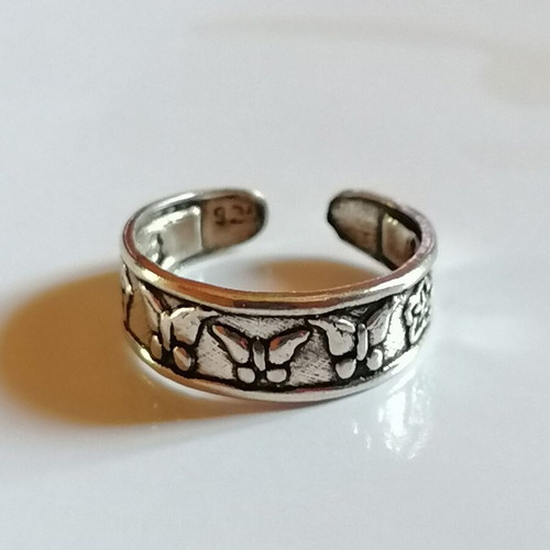 925 Silver Toe Ring with Embossed Butterflies and Flowers new