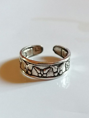 925 Silver Toe Ring with Embossed Butterflies and Flowers new