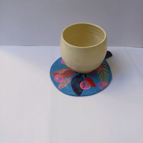 Coaster with painting on sheet metal, acrylic and varnish, new