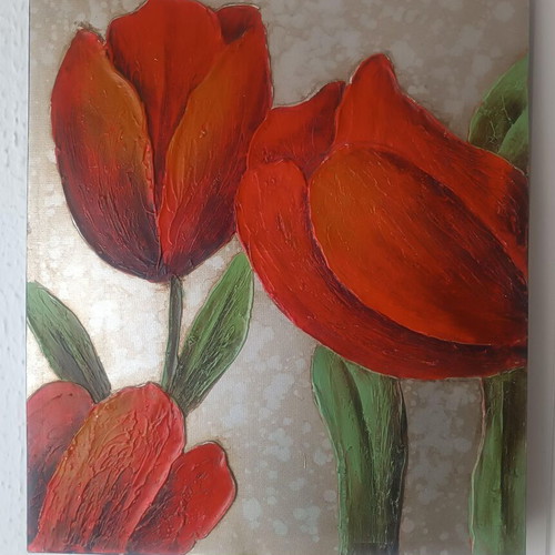 Canvas embossed on stretcher "Tulips" 50x60 used