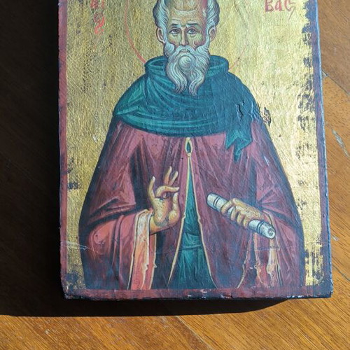 Handmade icon of Saint Savvas by Alexandra Spanodimou, 16x22 cm
