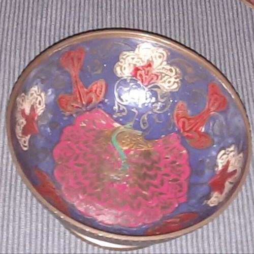 Cloisonné brass plates and bowl used, set of 3 pieces
