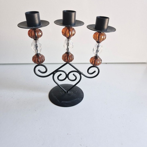 Metal candlestick like new, black with holder for 3 candles