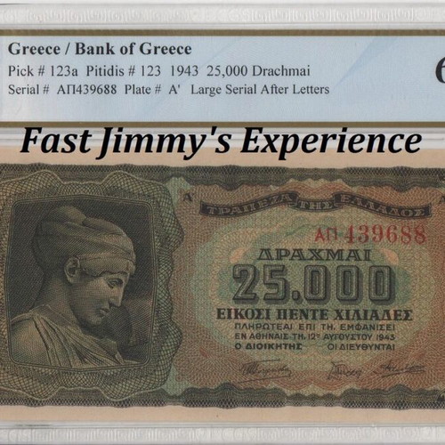 Greece 25,000 Drachmai 1943 PCGS Choice UNC 63 PPQ banknote