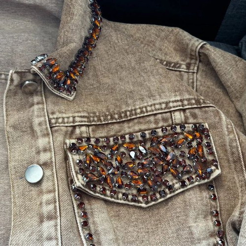 Set Denim jacket and skirt Newtendy with strass, like new